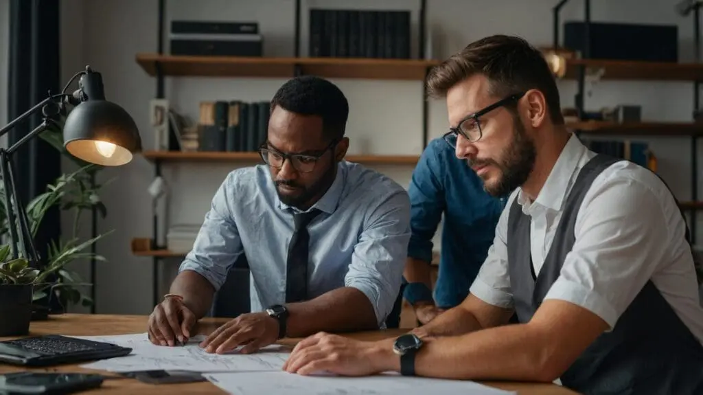 Two professionals reviewing financial documents — 409A valuation context