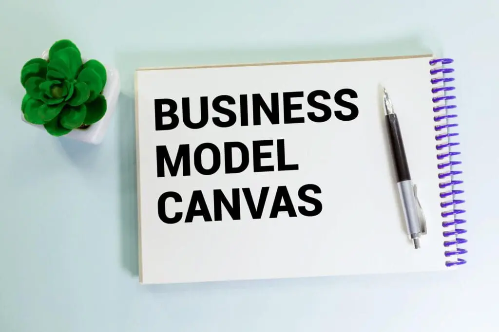 Business Model Canvas Paper ship and sheet on a gray background