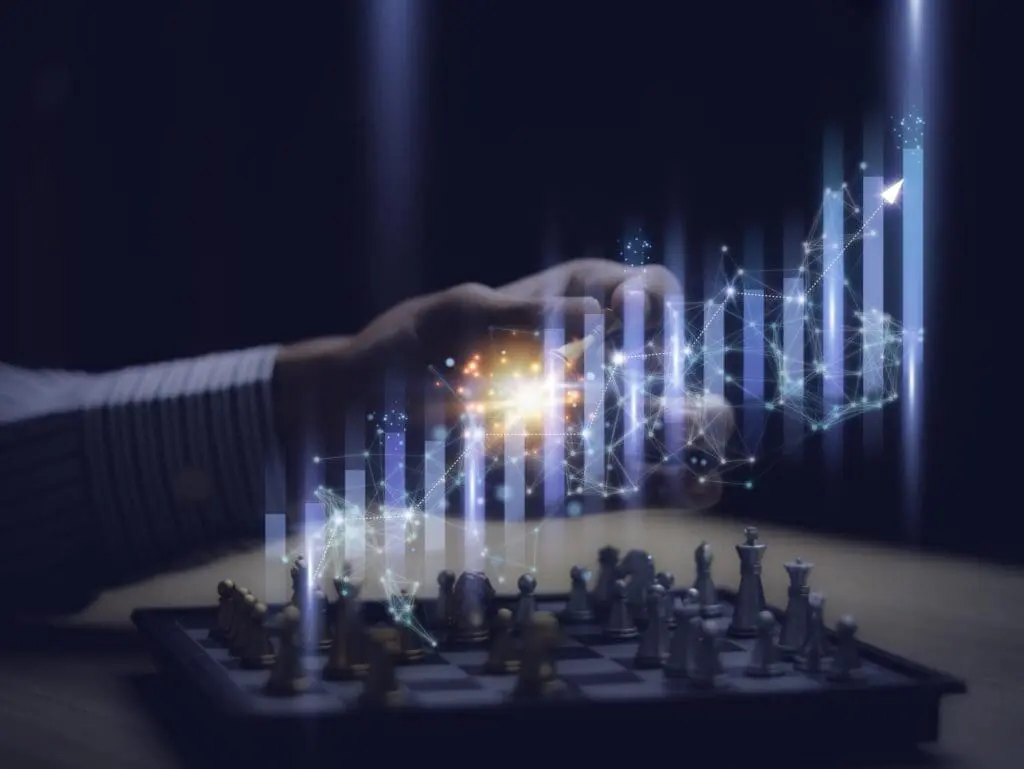 Businessman playing chess think problem solving business competition planning teamworkInternational chess ideas and competition and strategy