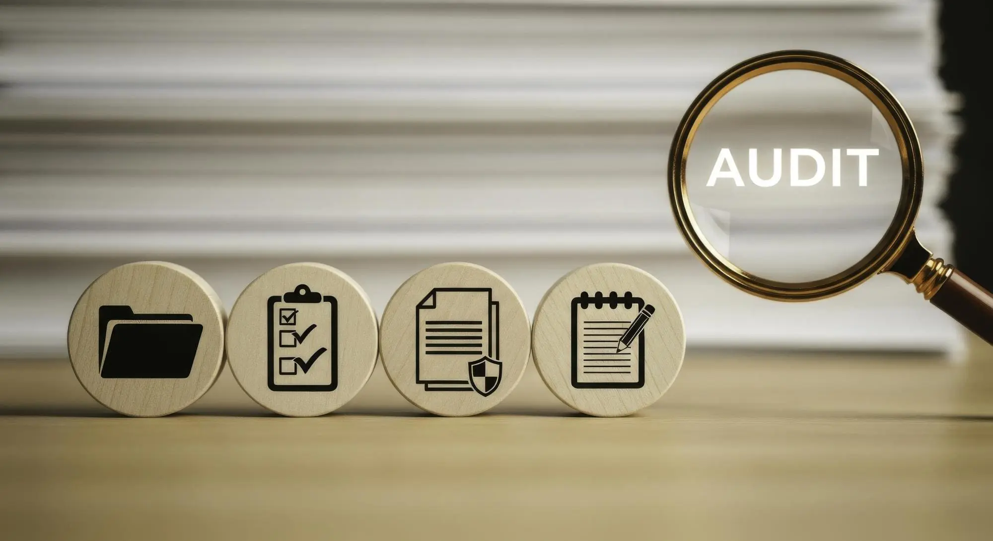 Audit and Compliance Concept with Magnifying Glass and Documents