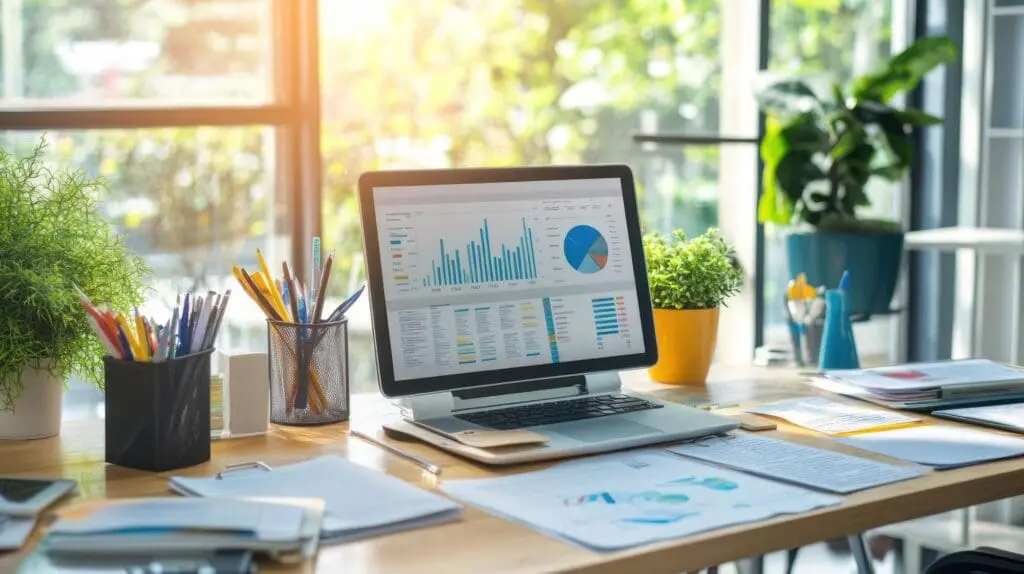 Financial charts and data analysis on a monitor