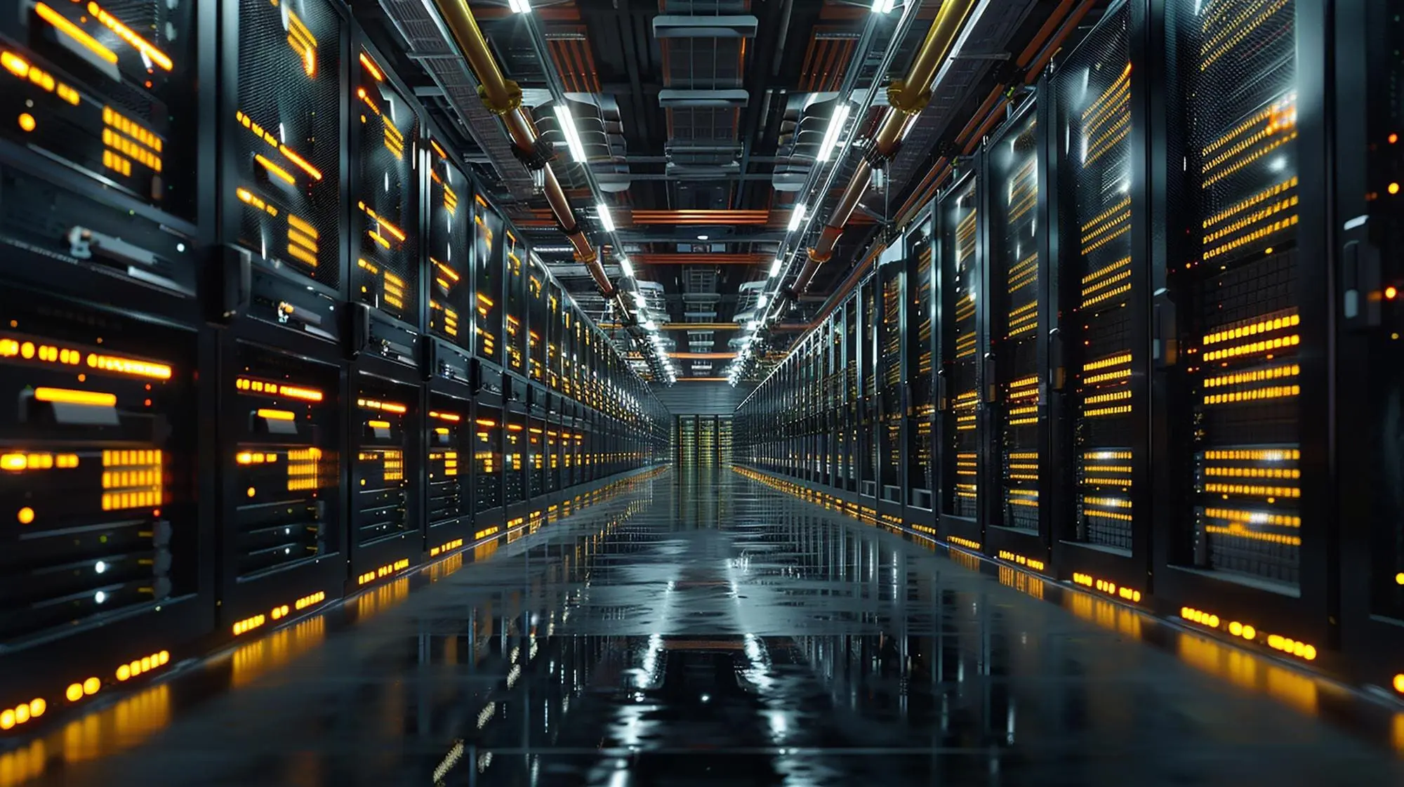 Rows of servers in a modern data center