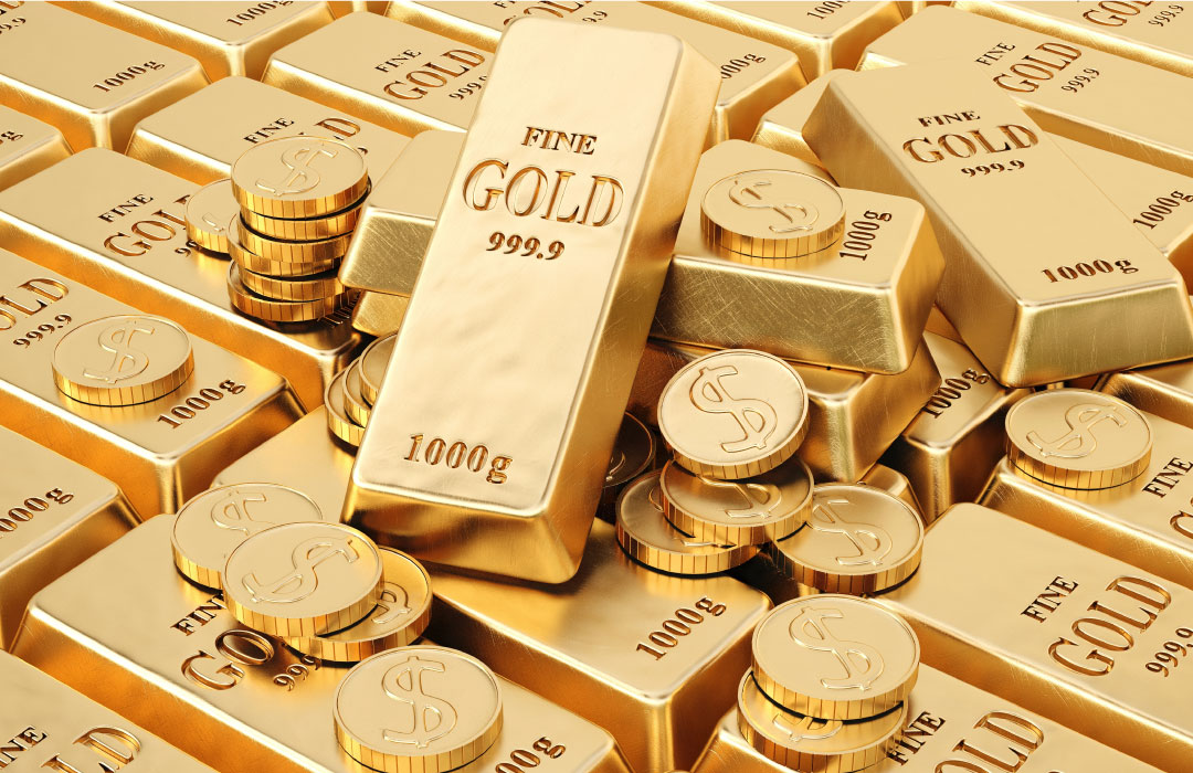 gold bars and coins